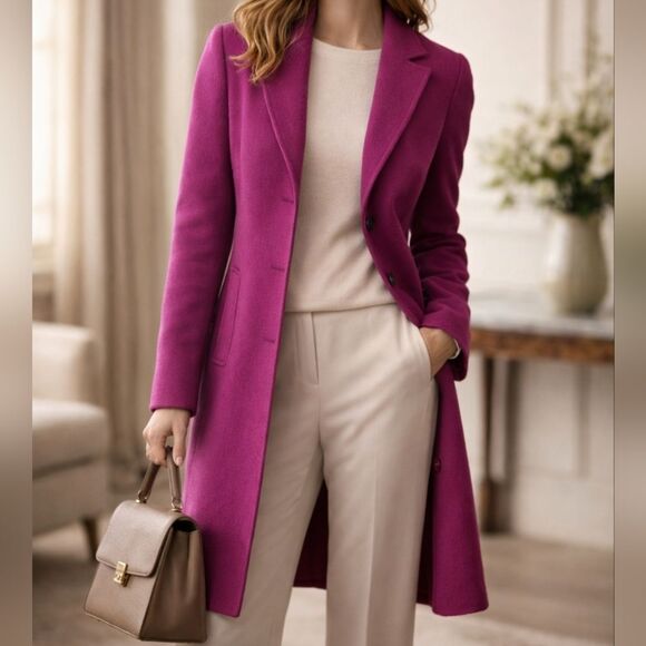 Boden Jackets & Blazers - Boden Stanhope Coat Bright Pansy Magenta Pink Wool Blend Historical Women 6 Rare
